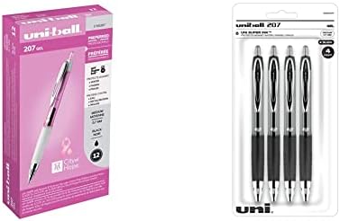 canetas de gel retrátil de fita rosa 207, ponto médio, preto, 12 contagem e 207 canetas de gel retrátil, ponto médio, preto, 4 contagem