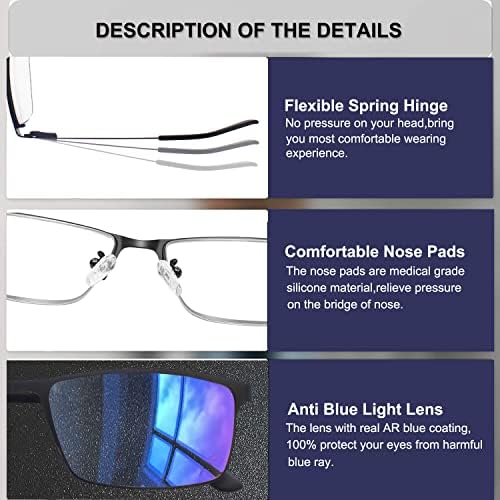 Zienstar mass lendo óculos de luz azul bloqueio 3 Pacote de computadores de qualidade para leitores de computador leitores de metal aço inoxidável quadro cheio com dobradiça de mola na pistola preta cor marrom 3.25