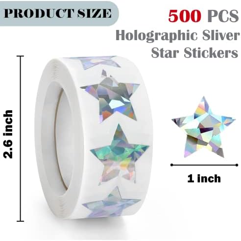 500 pcs sliver sliver star adesivos, adesivos de 1 polegada adesiva auto -adesiva adesivos de alumínio de glitter de grama
