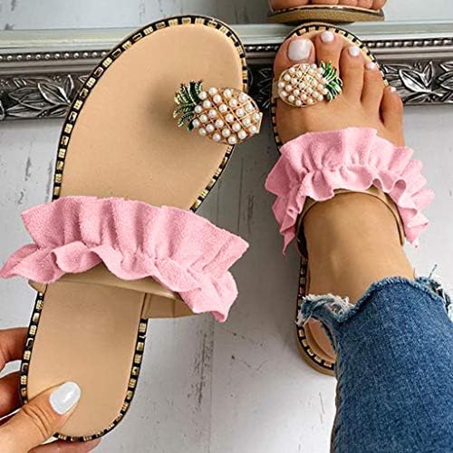 Chinelos para mulheres chinelos confortáveis ​​para mulheres de verão garotas pérolas perelha plana bohemian sandálias casuais chinelas
