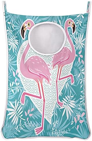 Amor tropical Flamingo Solvendo a roupa de cesto de roupa, sobre a porta do cesto de lavanderia, bolsa de armazenamento durável e durável pendurada cesta de roupas sujas com zíperes de fundo para dormitório de quarto de banheiro