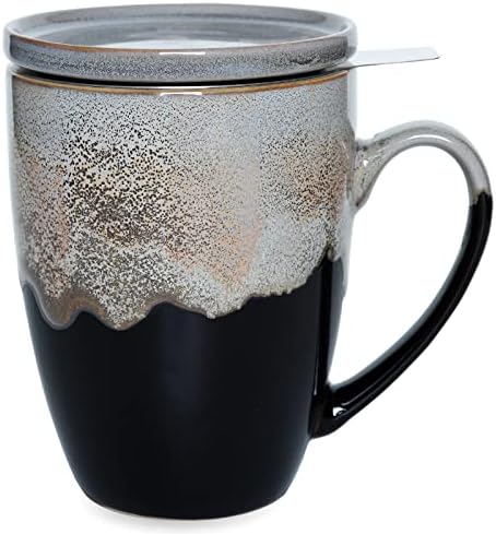 Bosmarlin Ceramic Tea Cup com infusor e tampa, 13,5 oz, 4 cores para escolher, lava -louças e microondas Seguro, esmalte reativo, caneca de chá com filtro com filtro