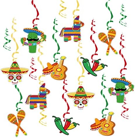 DMHIRMG Fiesta mexicana Decorações de redemoinho pendurado, fiesta mexicana Cinco de Mayo Supplies, tema de aniversário de dois dias, teto de festas mexicanas de taco teto pendurado decorações de redemoinho