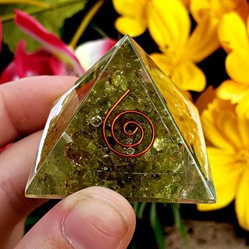 Peridoto cobre orgona pirâmide cura natural cura geme pedra polida energia mineral pirâmide em forma de pirâmide