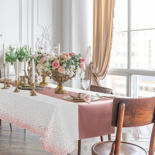 24 pacotes de toalhas de mesa plásticas descartáveis ​​e conjunto de mesa de cetim, brancos e rosa Tonela de mesa de cetim para