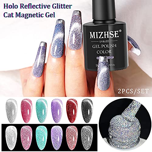 Mizhse Reflexive Cat Eye Gel Polish Conjunto, conjunto reflexivo de polimento de gel Glitter, kit de manicure de enxerto brilhante e brilhante, de manicure, afaste a lâmpada LED, para iniciantes DIY em casa
