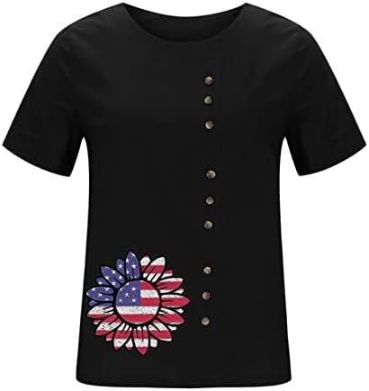 Uikmnh Mulheres Blusa de cânhamo EUA Manga curta Camiseta atlética feminina Tops 4 de julho Camisa de ajuste relaxado