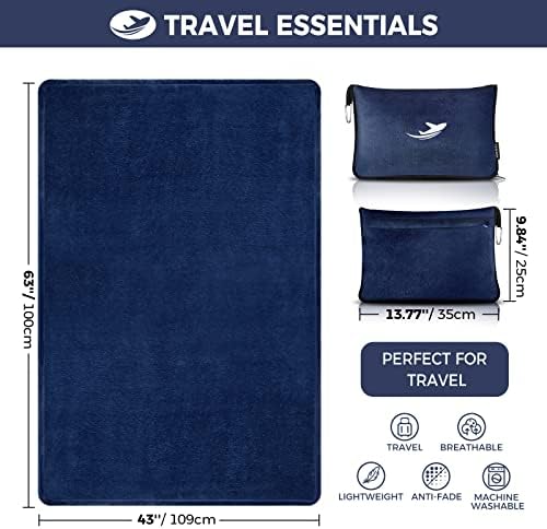 Nowwish Travel Blanket and Pillow - Travel Essentials Gifts for Women On Airplane, Camping, Car - Premium Soft 2 em 1 Arião de avião, azul