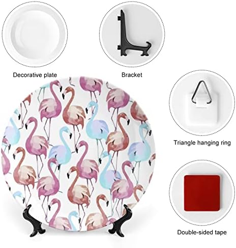 Placas decorativas de cerâmica de flamingo aquarela com ornamentos pendurados em china pendurada placas de sobremesa