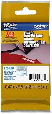 Irmão Tzefa3 TZ Series Industrial Fabric Iron-on-On, Navy-on-White, 1/2 x 9,8 pés