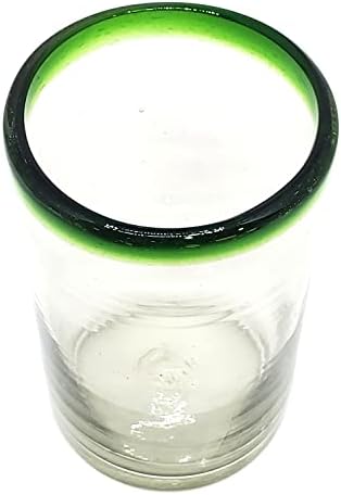 Mexhandcraft esmeralda aro verde 14 onças de bebida, vidro reciclado, sem chumbo, livre de toxinas