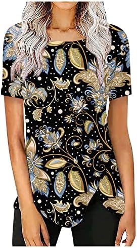 Ayaso feminino 2023 camisetas casuais de verão V de pescoço de manga curta de túnica de túnica decoração de impressão floral solta