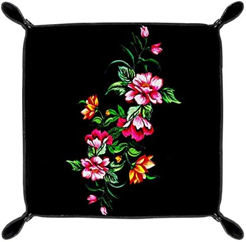 Bandejas de mesa de escritório muooum, flor floral preta tropical, bandeja de manobrista de couro caixas de sorda de sormet