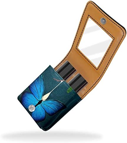 Caixa de batom de Oryuekan com espelho bolsa de maquiagem portátil fofa bolsa cosmética, Art Blue Butterfly Modern Pattern