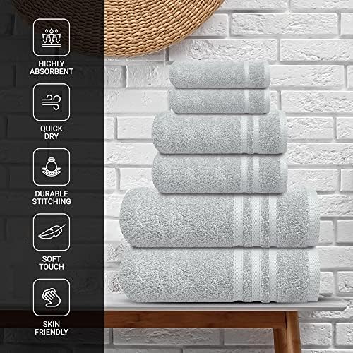 Infinitee Xclusives 6 PCs Conjunto de toalhas de banho turco cinza e 2 pcs pacote de chapas de banho cinza