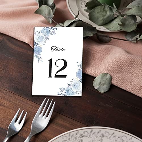 Números de mesa de 30 PC, números de mesa de casamento, cartões de número de mesa com estampa de fronteira floral azul, números