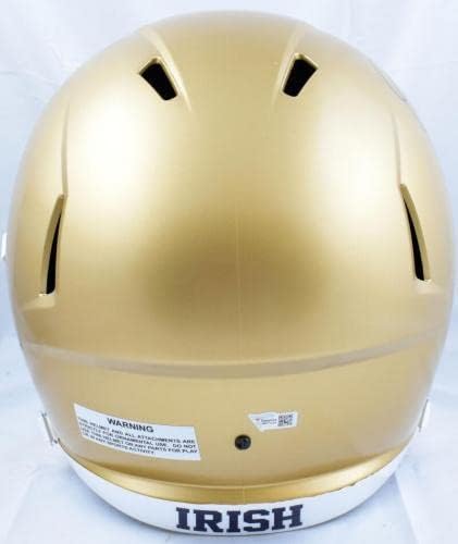 Joe Montana autografou Notre Dame f/s capacete de velocidade - fanáticos *preto - capacetes de faculdade autografados