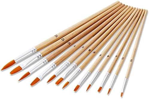 Sawqf 12 Pack Wood Artist Binchohes Tamanho Diferente de tinta de nylon Conjunto de pintura aquarela Pintura de suprimentos de arte