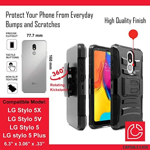 Caso Moriko Compatível com LG Stylo 5x [Caixa de beliscão de piloto de grau militar CLIP HOLIP CASA DE CASA BLACK HYBRID HYBRID CAPA DE ESTILO] Para Stylo 5/5 Plus + / 5V / 5x