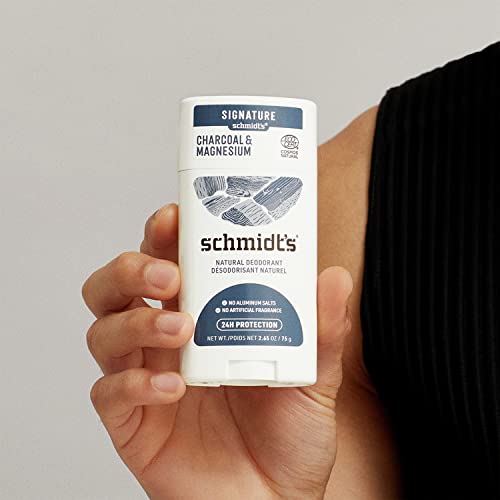 Desodorante natural livre de alumínio de Schmidt para mulheres e homens, carvão e magnésio com proteção de odor 24 horas, vegano, sem crueldade, fresco, 2,65 oz, pacote de 4