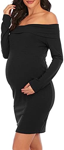 Vestido de maternidade da mulher fora do ombro Ruffle de manga longa vestido de corpo -bodycon vestido de maternidade sólida