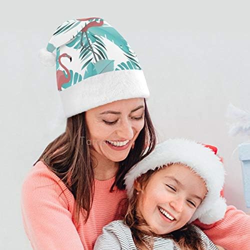 Chapéu de Papai Noel de Natal, folhas tropicais chapéu de férias de Natal Flamingo para adultos, Hats de Natal de Facos Festivos