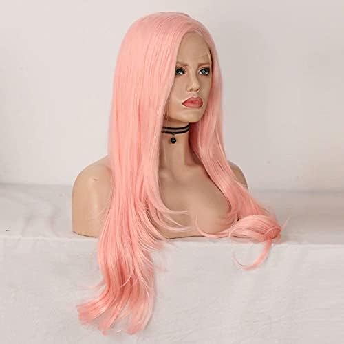 XZGDEN Pink rosa natural a onda natural parte peruca peruca de renda para mulheres perucas de cosplay sintéticas resistentes