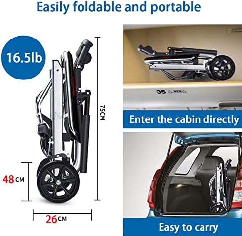 Cadeira de rodas dobrável portátil UU-Zhang, cadeira de rodas de viagem com freio de mão, cadeira de rodas ultra light para idosos