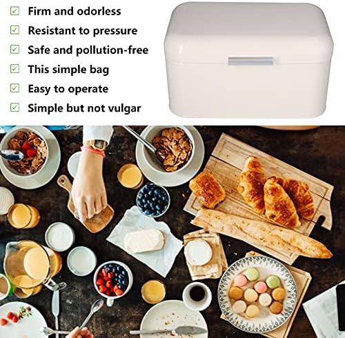 Caixa de pão vtosen, caixa de armazenamento de pão de grande capacidade segura, caixa de pão de lata retro anti -impressão digital, para cozinha em casa, branco leitosa