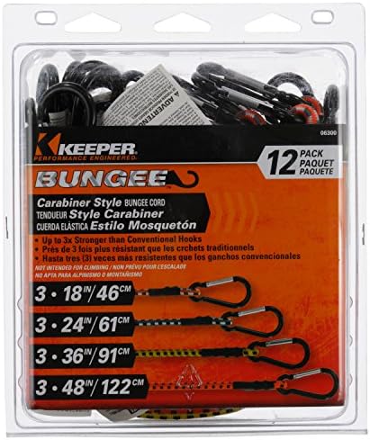 Keeper - Cordas de bungee de carabiner, 12 pacote em cores e tamanhos variados - 18 , 24, 36 e 48 Bungee Cords