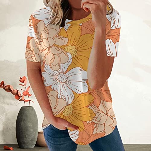 Tops de primavera para mulheres 2023 Manga curta Crewneck Tshirts Camisa havaiana casual Bohemian Paisley Floral Summer Bloups
