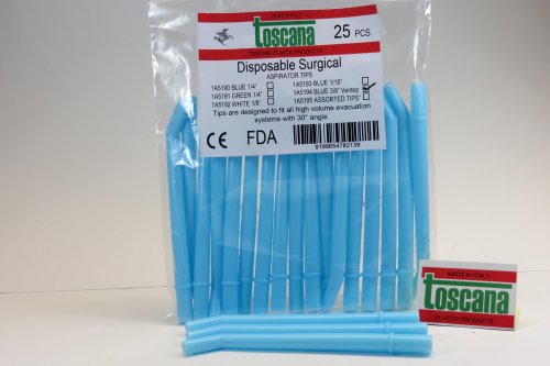 Dicas de sucção de aspirador cirúrgico Blue Ventep 25 Pack 3/8 '' Dental 1A5194 Toscana