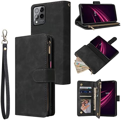 Ranyok Compatível com T-Mobile Revvl 6 Pro 5G Caixa de carteira, Premium PU Couro Zipper Flip Folio Block