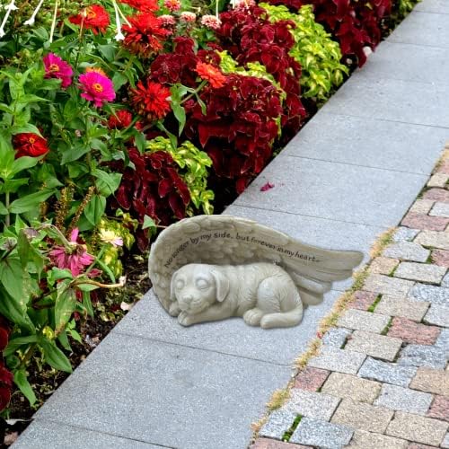 Cão de polirresina confortável da hora 4 Dormindo pacificamente em Angel Wing Memorial Fatueta de Pet estátua para sua casa ou jardim, cinza, animal de estimação na coleção de memória amorosa