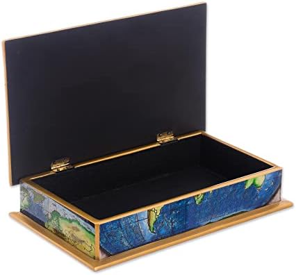 Novica Painted Brass e caixa decorativa de vidro, multicolor, visão de mundo '
