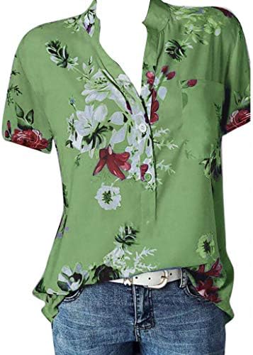 Tops de verão para mulheres 2023 Mulheres Casual Dandelion Prinha redonda de mangas curtas Camisa blusa de túnica solta Top