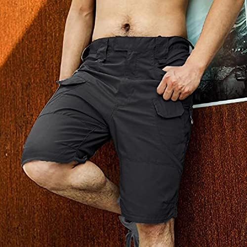 Shorts de carga tecidos para homens, cintura elástica casual colorida pura cor joelho de joelho atlético shorts secos rápidos