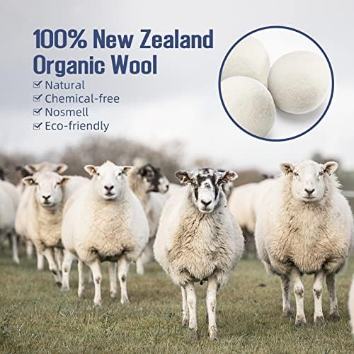 Bolas de secador de lã 4 pacote xl, amaciador de tecido natural de lã da Nova Zelândia ， bolas de lavanderia orgânica feitas