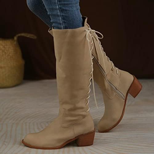 Botas para mulheres senhoras outono e inverno moda bela cor sólida retrô grosso e quadrado calcanhar redondo lateral com zíper botas