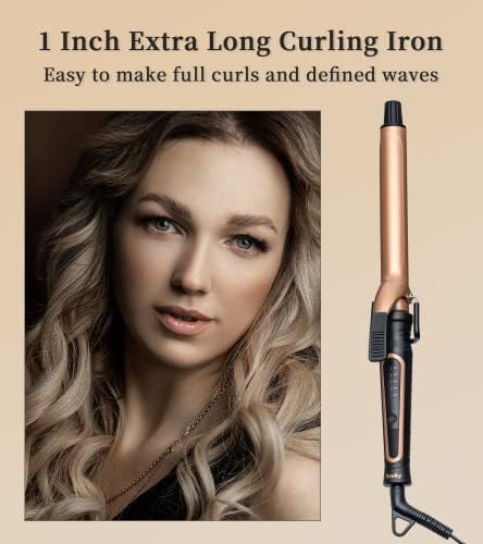 Svoky 1 polegada Extra Long Curling ferro com barril de cerâmica turmalina | Profissional Wand Wand Curling Fron para cabelos longos | Aquecimento rápido Caminhão de cabelo para cachos completos | Tensão dupla para viajar
