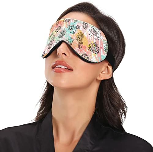 Cacto colorido Máscara de olhos adormecidos respiráveis, capa de sono de olhos frescos para descanso de verão, cegueira