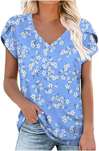 Camiseta de blusa para meninas manga curta vil de pescoço de pescoço impressão de algodão Floral Fit Fit Fit Fit Lounge