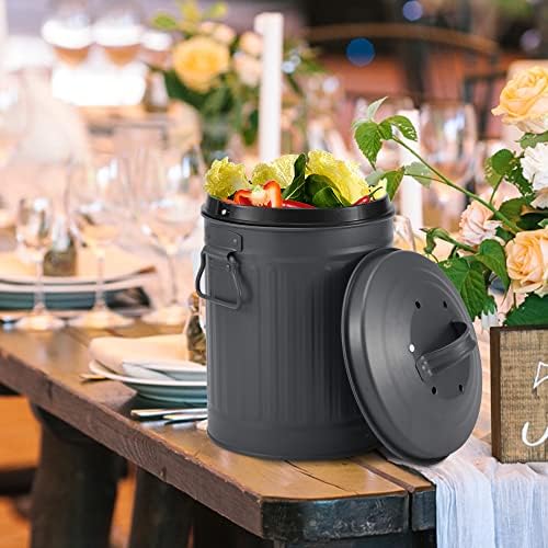 DullRout Indoor Kitchen Compost Bin, cinza - compacto, sem odor, durável e fácil de usar com o balde interno, o desperdício de alimentos