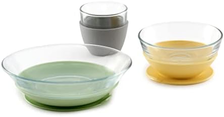 Conjunto de refeições de vidro e silicone Beaba de 3 peças - fácil de limpar - lava -louças e de microondas seguras - de sucção