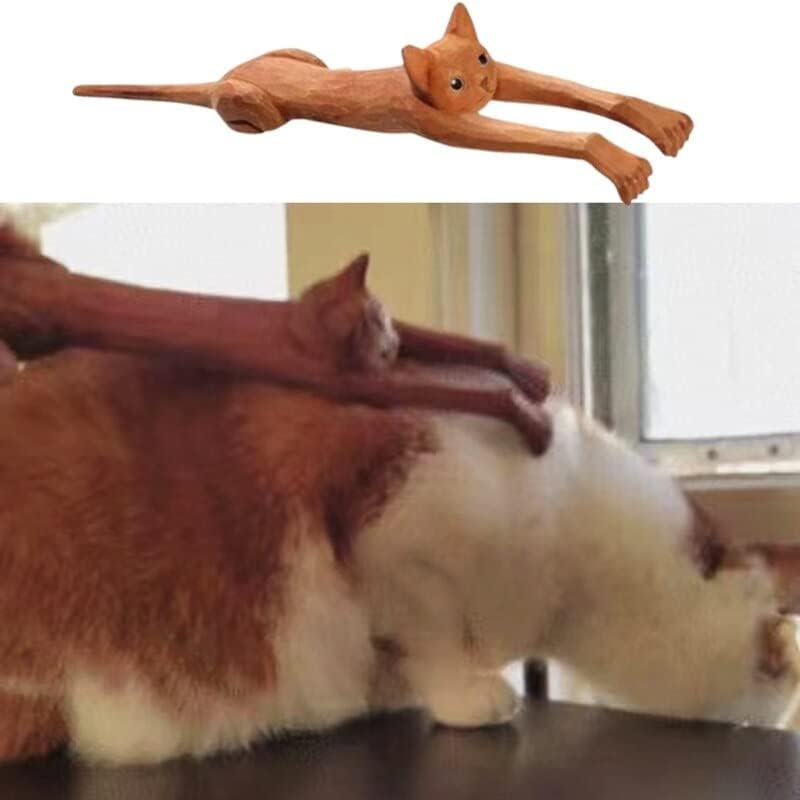 Weershun em forma de gato scratcher com alça longa ferramenta de massagem nas costas de madeira divertida para arranhar presente