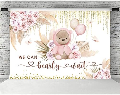 Lofaris boho urso chá de bebê pano de fundo, podemos aguardar mola rosa floral chá de bebê decorações de festa para meninas