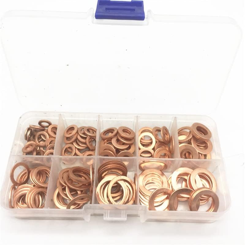 200pcs de vedação de cobre arruela de óleo de junta sólida Óleo de plugue para acessórios de hardware Kit de ferramentas de anel de vedação plana de barco