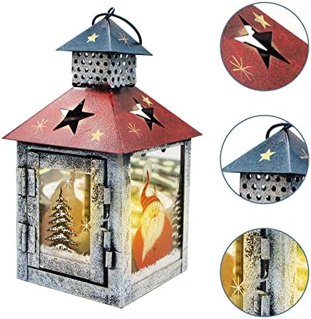 Ano Novo Decorativo Velas Lanterna, Casa Vermelha e Verde, metal pintado à mão e vidro, peça central de mesa de Natal ou