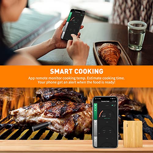 Termômetro de carne sem fio, termômetro de carne inteligente Bluetooth de 165 pés, termômetro de carne atualizado para forno/grade/cozinha/churrasco/fumante/churrasqueiro