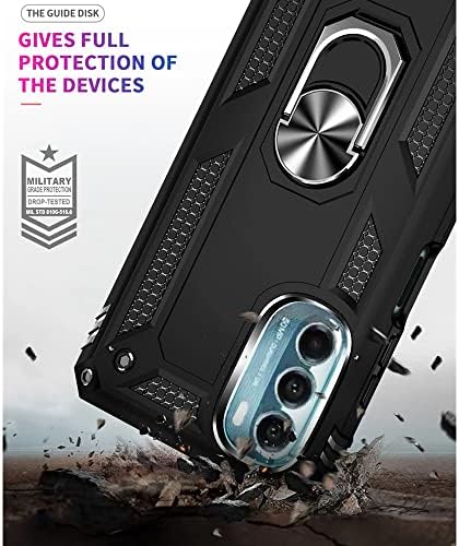 TJS Compatível com Motorola Moto G 5G 2022 Caixa, Protetor de tela de vidro temperado, Defender Metal Ring Kickstand Suporte magnético